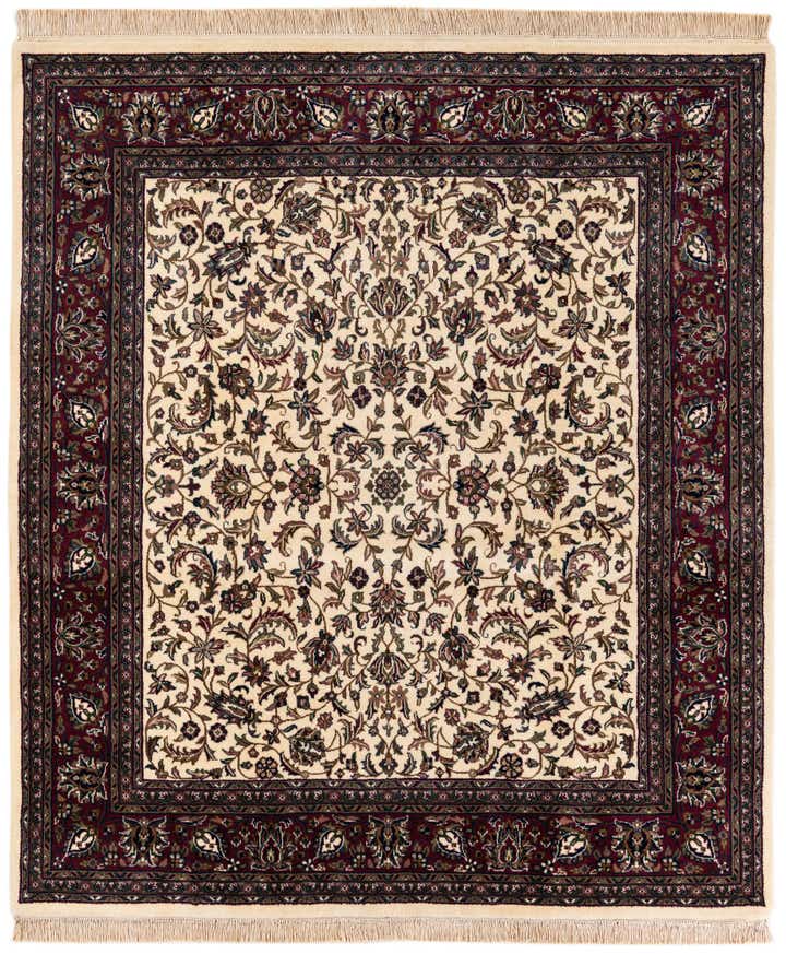 6' 2 x 7' 1 Hand Knotted Kashan Oriental Wool Square Rug