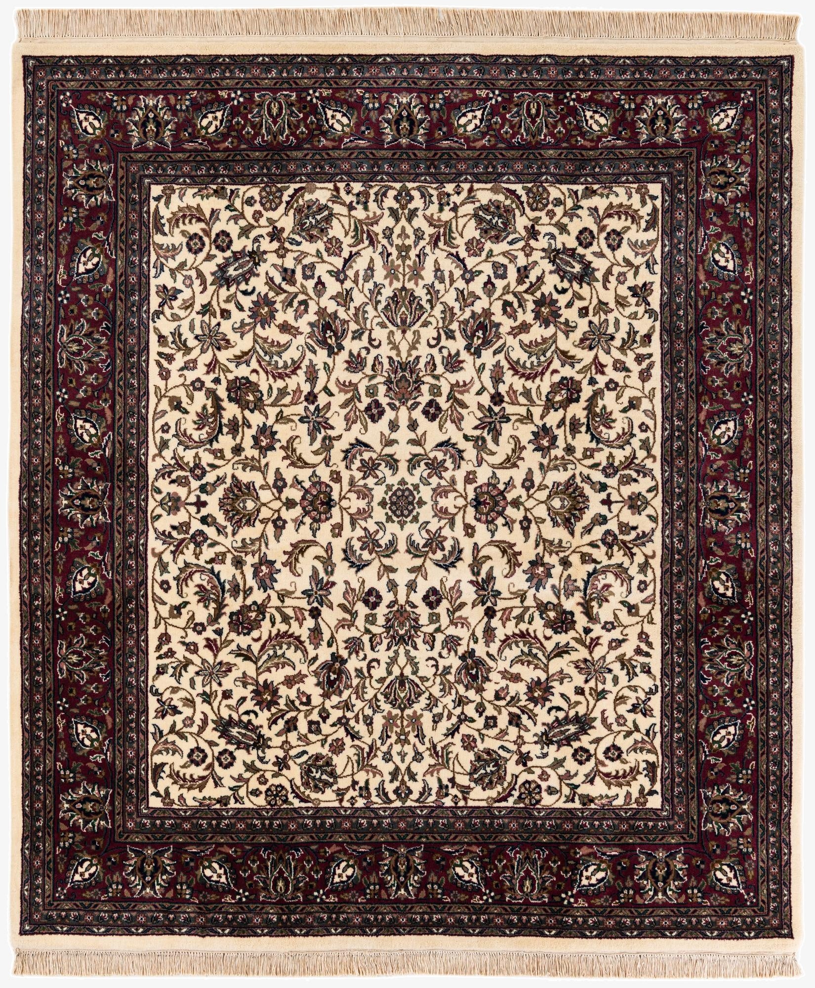 6' 2 x 7' 1  Hand Knotted Kashan Oriental Wool Square Rug