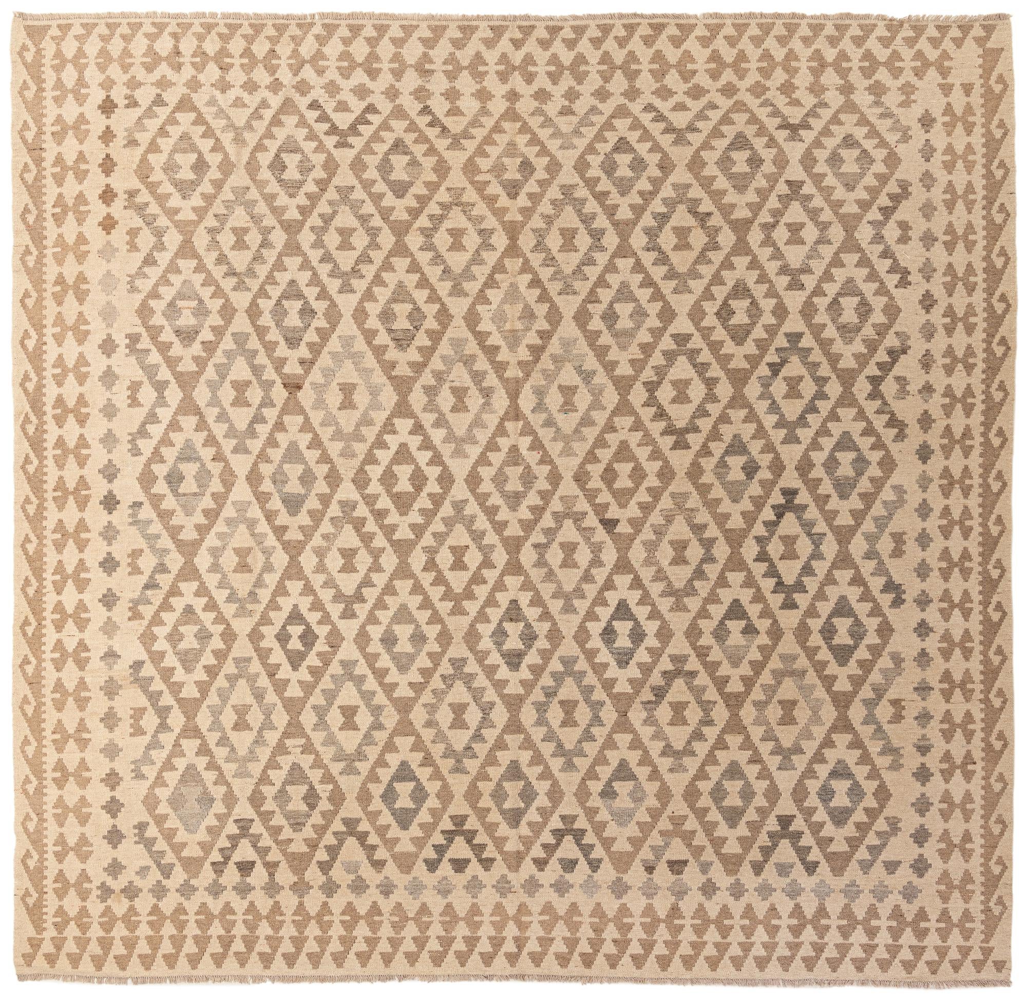 9' 9 x 10' 2 Hand Woven Kilim Maymana Wool Square Rug