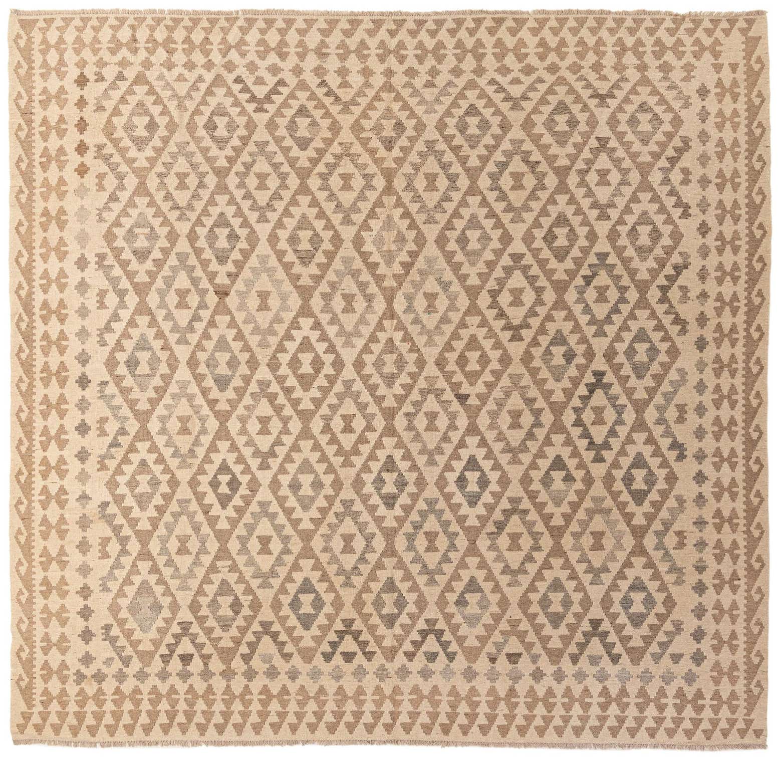 9' 9 x 10' 2 Hand Woven Kilim Maymana Wool Square Rug