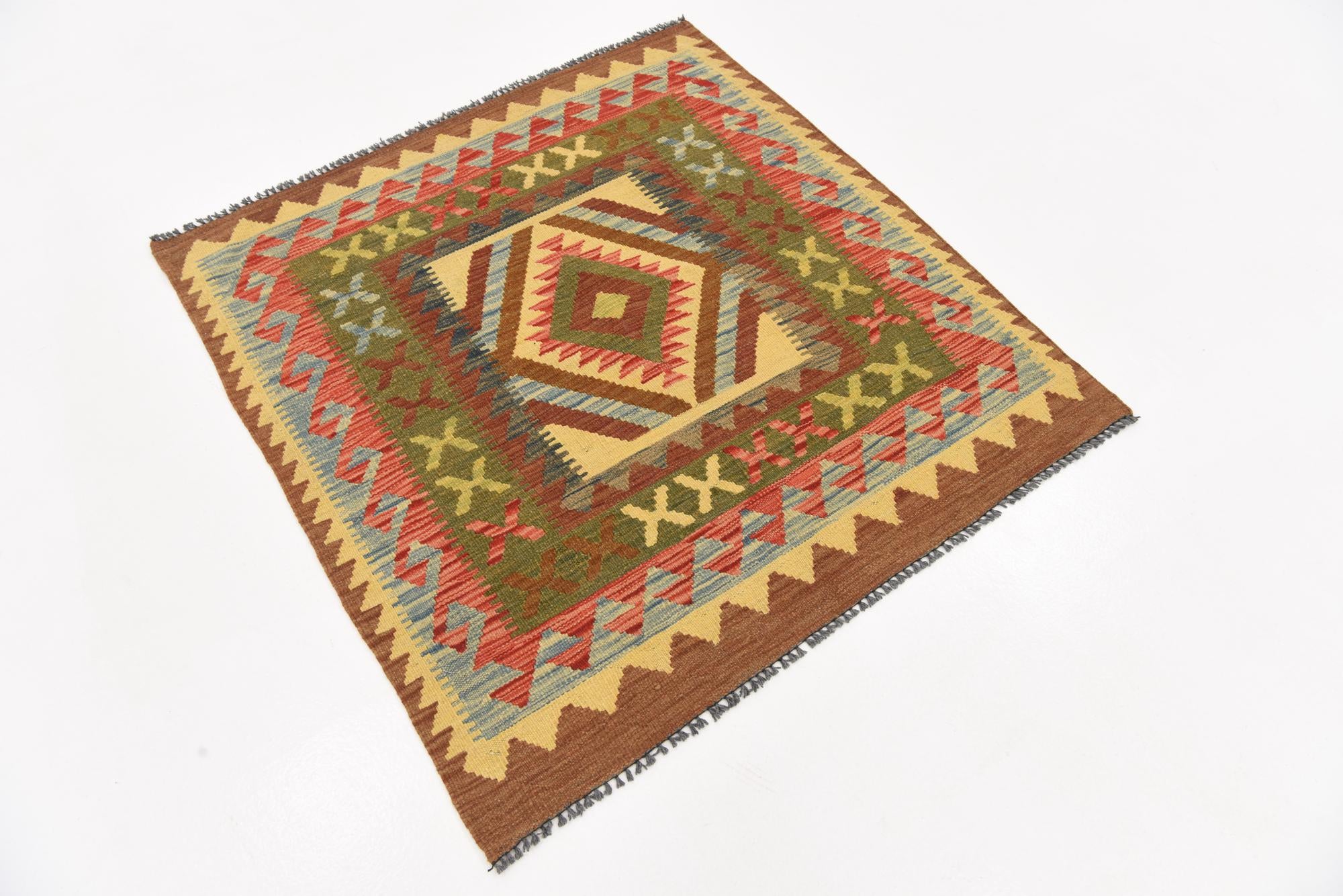 105cm x 110cm Tejido a mano Kilim Maymana Alfombra Lana Cuadrado