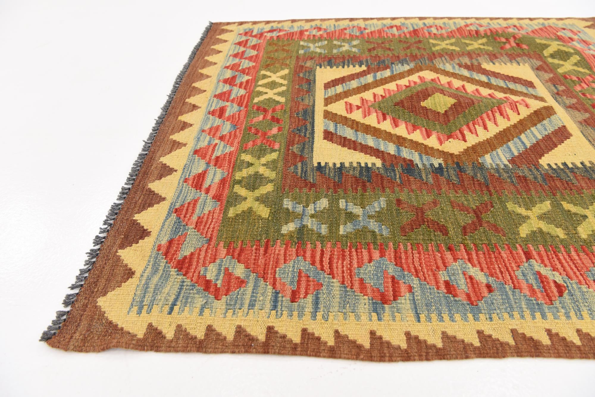 105cm x 110cm Tejido a mano Kilim Maymana Alfombra Lana Cuadrado