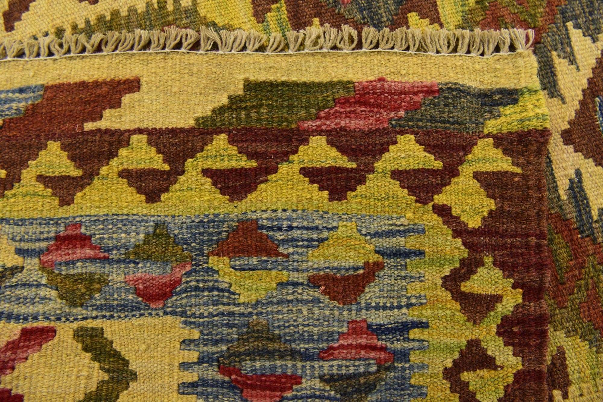 3' 2 x 3' 6 Hand Woven Kilim Maymana Wool Square Rug