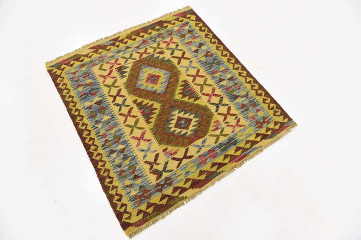 3' 2 x 3' 6 Hand Woven Kilim Maymana Wool Square Rug