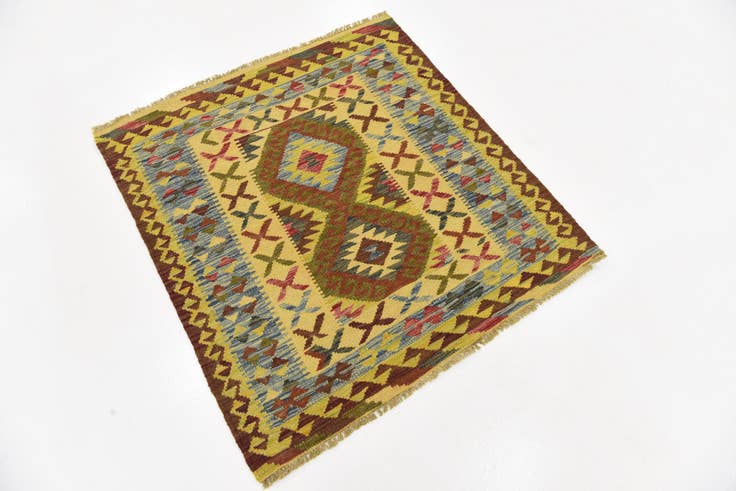 Detail image of 3' 2 x 3' 6 Hand Woven Kilim Maymana Wool Square Rug