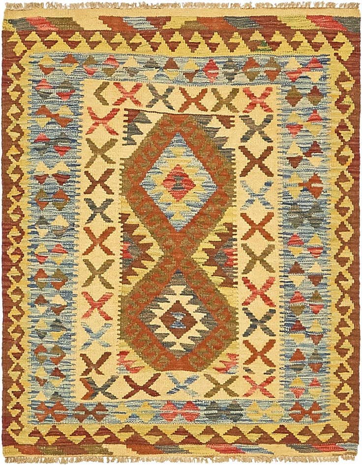 Detail image of 3' 2 x 3' 6 Hand Woven Kilim Maymana Wool Square Rug