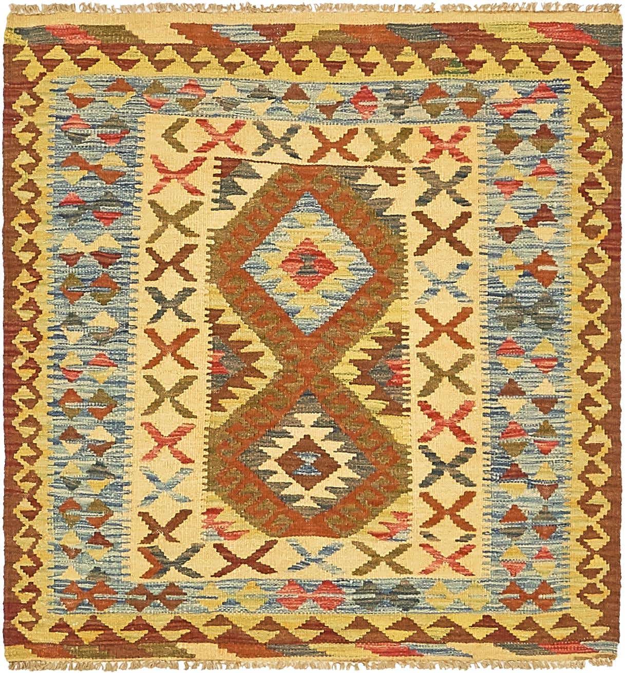 3' 2 x 3' 6 Hand Woven Kilim Maymana Wool Square Rug
