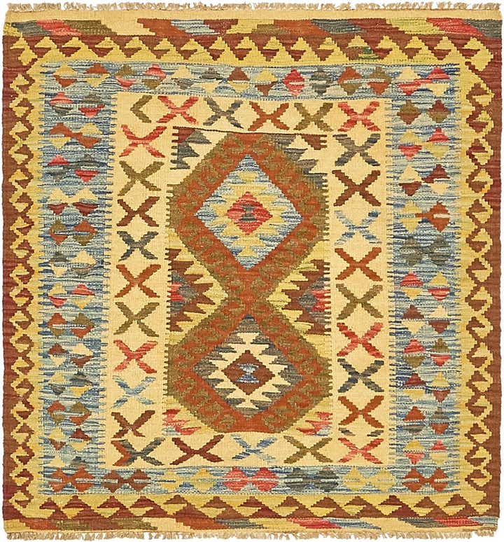 3' 2 x 3' 6 Hand Woven Kilim Maymana Wool Square Rug