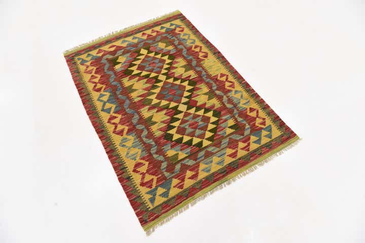 3' 1 x 3' 7 Hand Woven Kilim Maymana Wool Square Rug