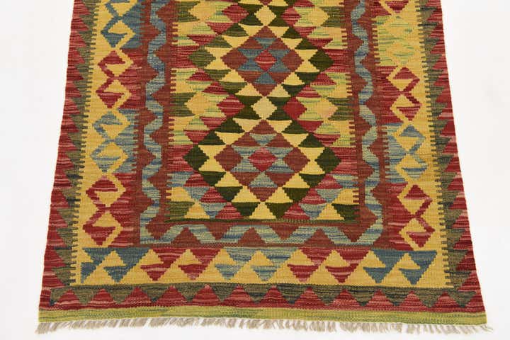 3' 1 x 3' 7 Hand Woven Kilim Maymana Wool Square Rug
