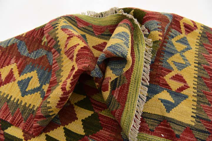 3' 1 x 3' 7 Hand Woven Kilim Maymana Wool Square Rug