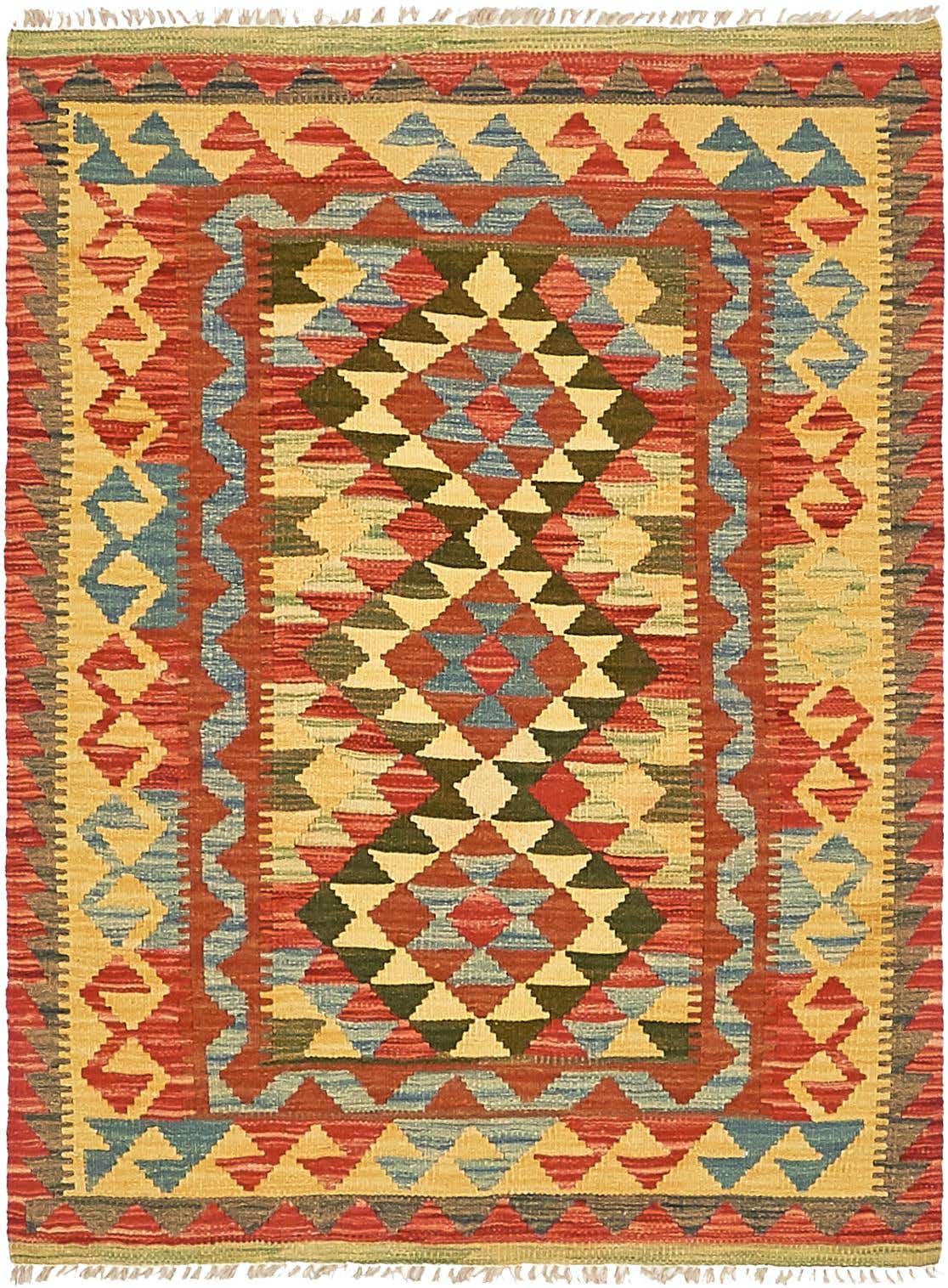 3' 1 x 3' 7 Hand Woven Kilim Maymana Wool Square Rug