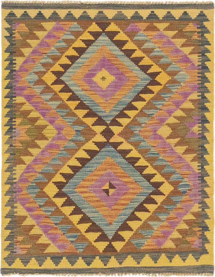 Detail image of 3' x 3' 6 Hand Woven Kilim Maymana Wool Square Rug