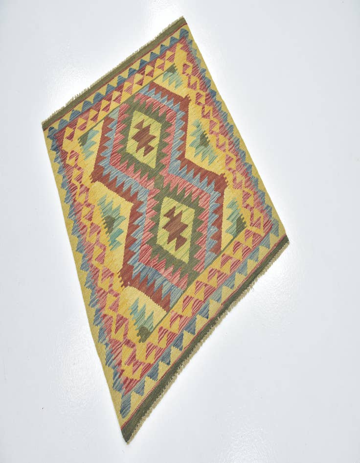Detail image of 3' 2 x 3' 5 Hand Woven Kilim Maymana Wool Square Rug