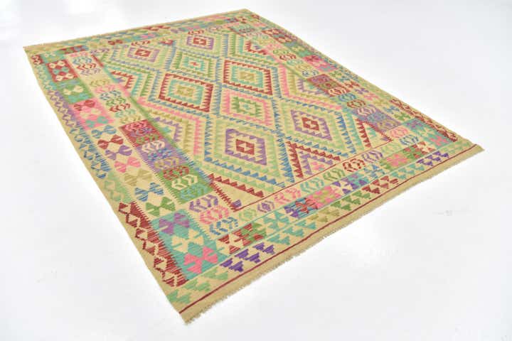 6' x 7' 9 Hand Woven Kilim Maymana Wool Square Rug