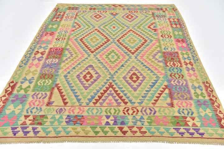 6' x 7' 9 Hand Woven Kilim Maymana Wool Square Rug