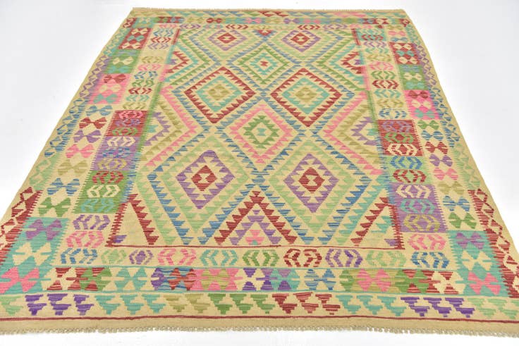 Detail image of 6' x 7' 9 Hand Woven Kilim Maymana Wool Square Rug