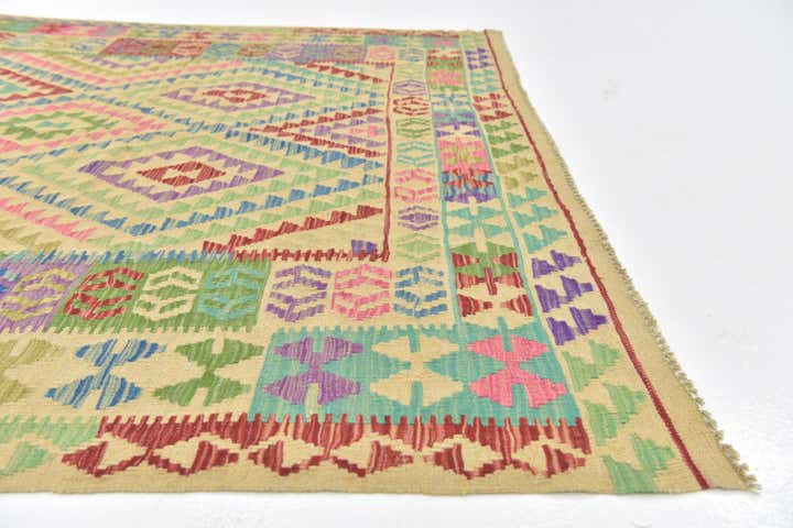 6' x 7' 9 Hand Woven Kilim Maymana Wool Square Rug