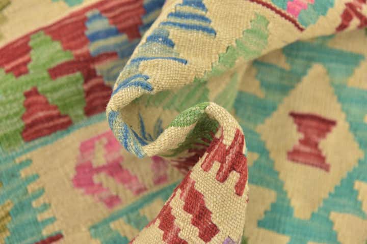 6' x 7' 9 Hand Woven Kilim Maymana Wool Square Rug