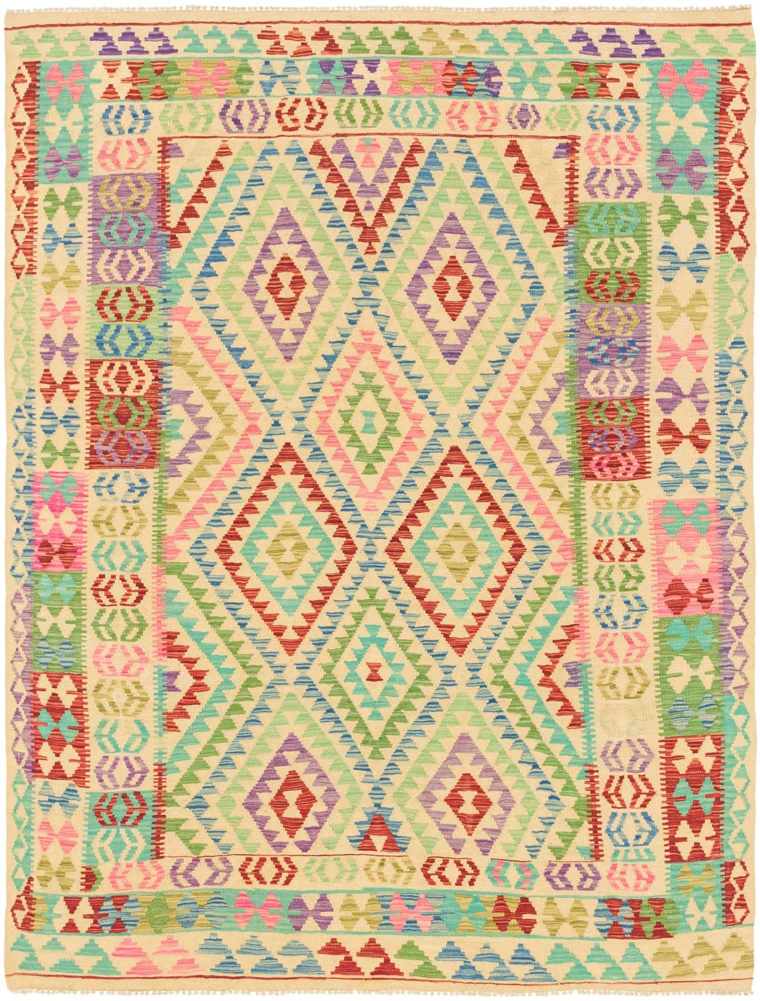 6' x 7' 9 Hand Woven Kilim Maymana Wool Square Rug