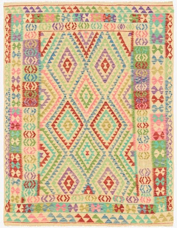6' x 7' 9 Hand Woven Kilim Maymana Wool Square Rug