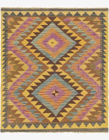 3' x 3' 6 Hand Woven Kilim Maymana Wool Square Rug