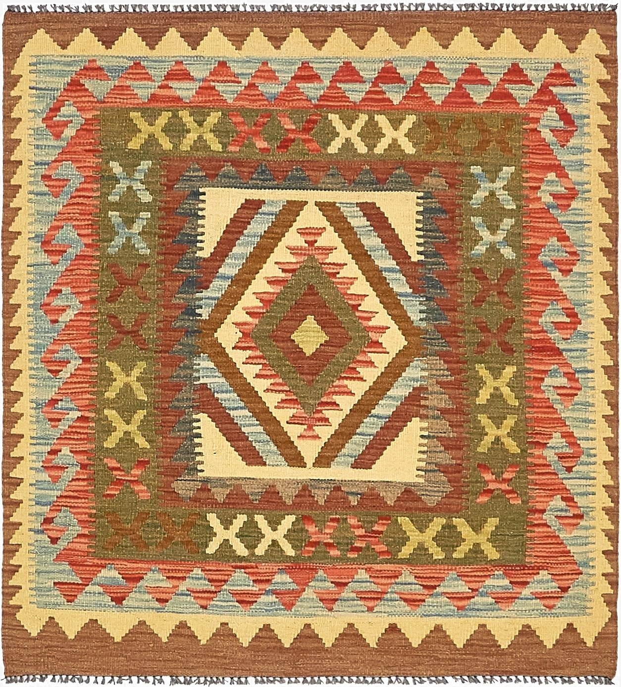 3' 5 x 3' 8  Hand Woven Kilim Maymana Wool Square Rug