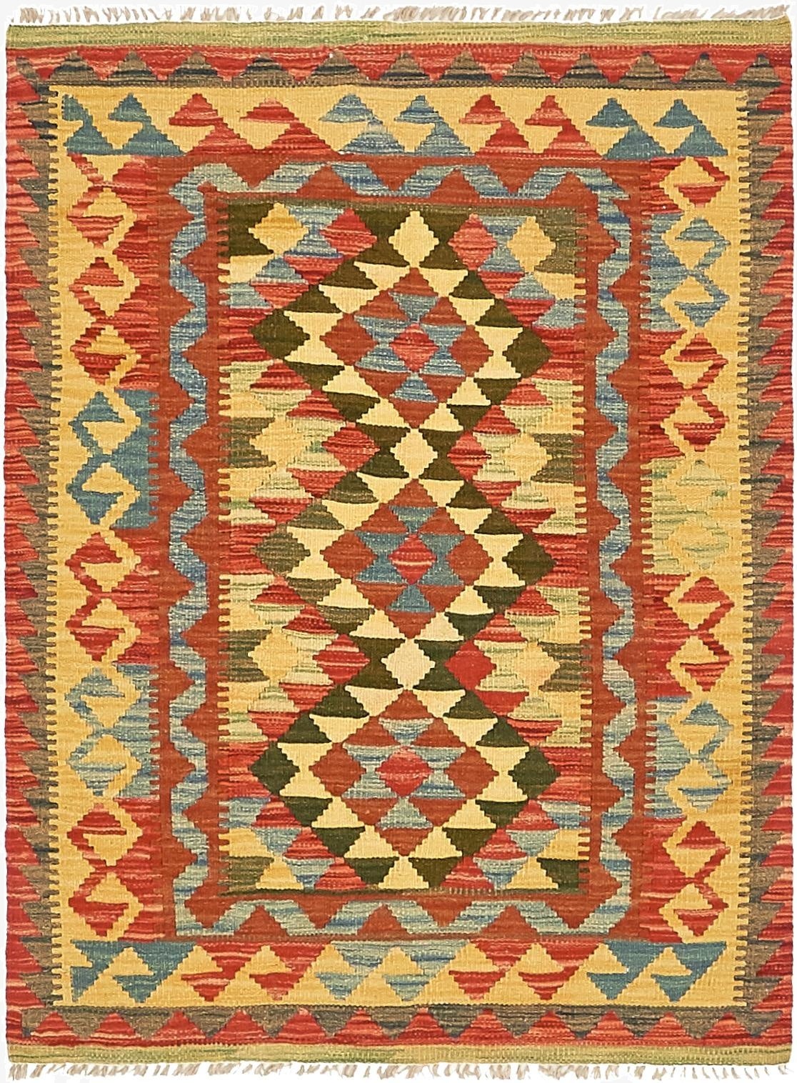 3' 1 x 3' 7  Hand Woven Kilim Maymana Wool Square Rug