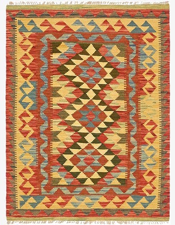 3' 1 x 3' 7 Hand Woven Kilim Maymana Wool Square Rug
