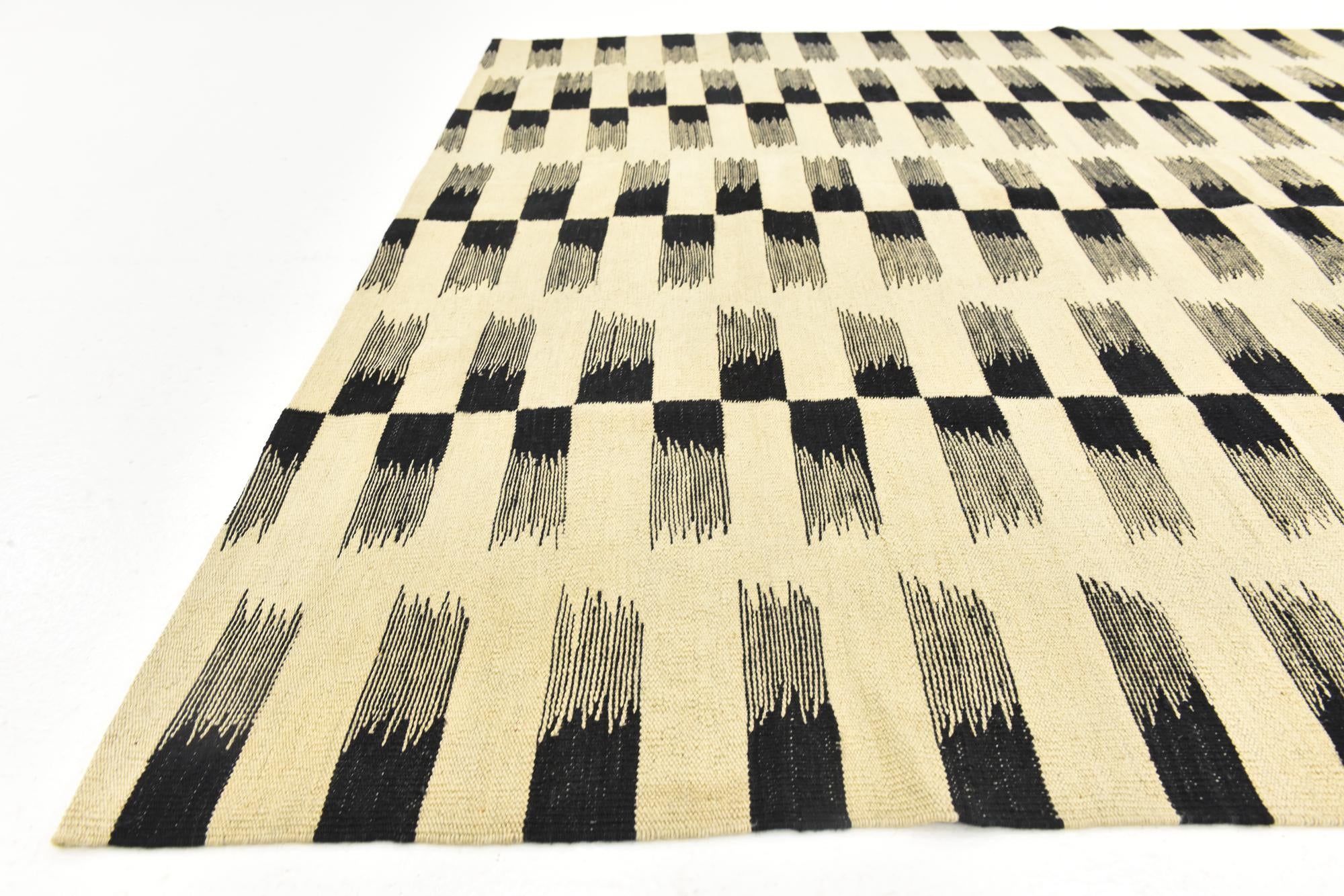 6' 2 x 7' 7 Hand Woven Kilim Modern Wool Square Rug