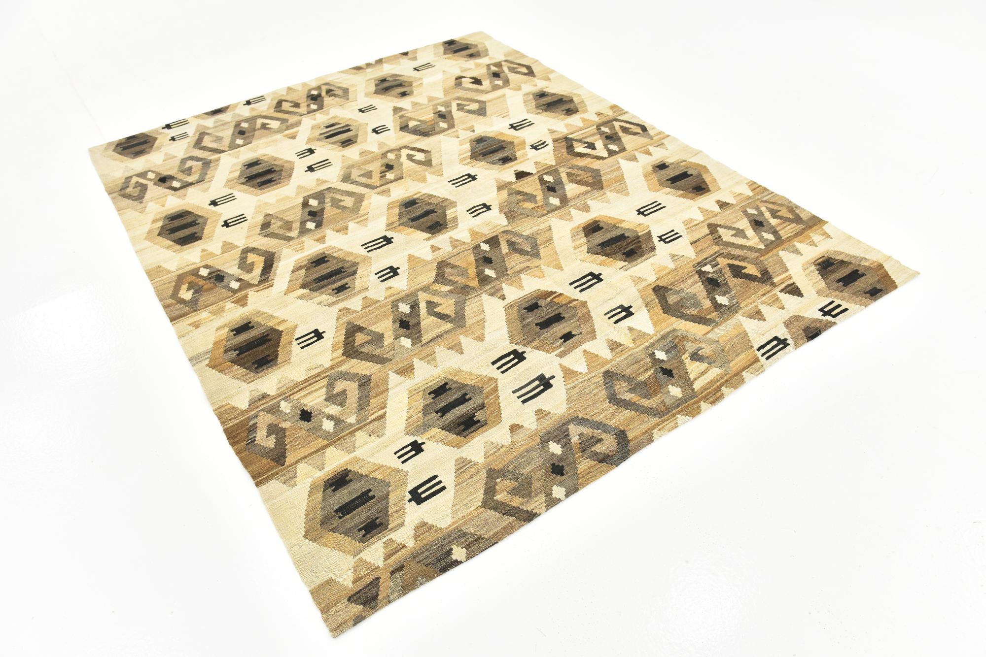6' x 7' 3 Hand Woven Kilim Modern Wool Square Rug