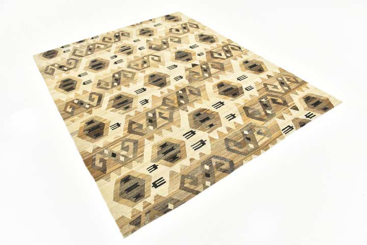 6' x 7' 3 Hand Woven Kilim Modern Wool Square Rug