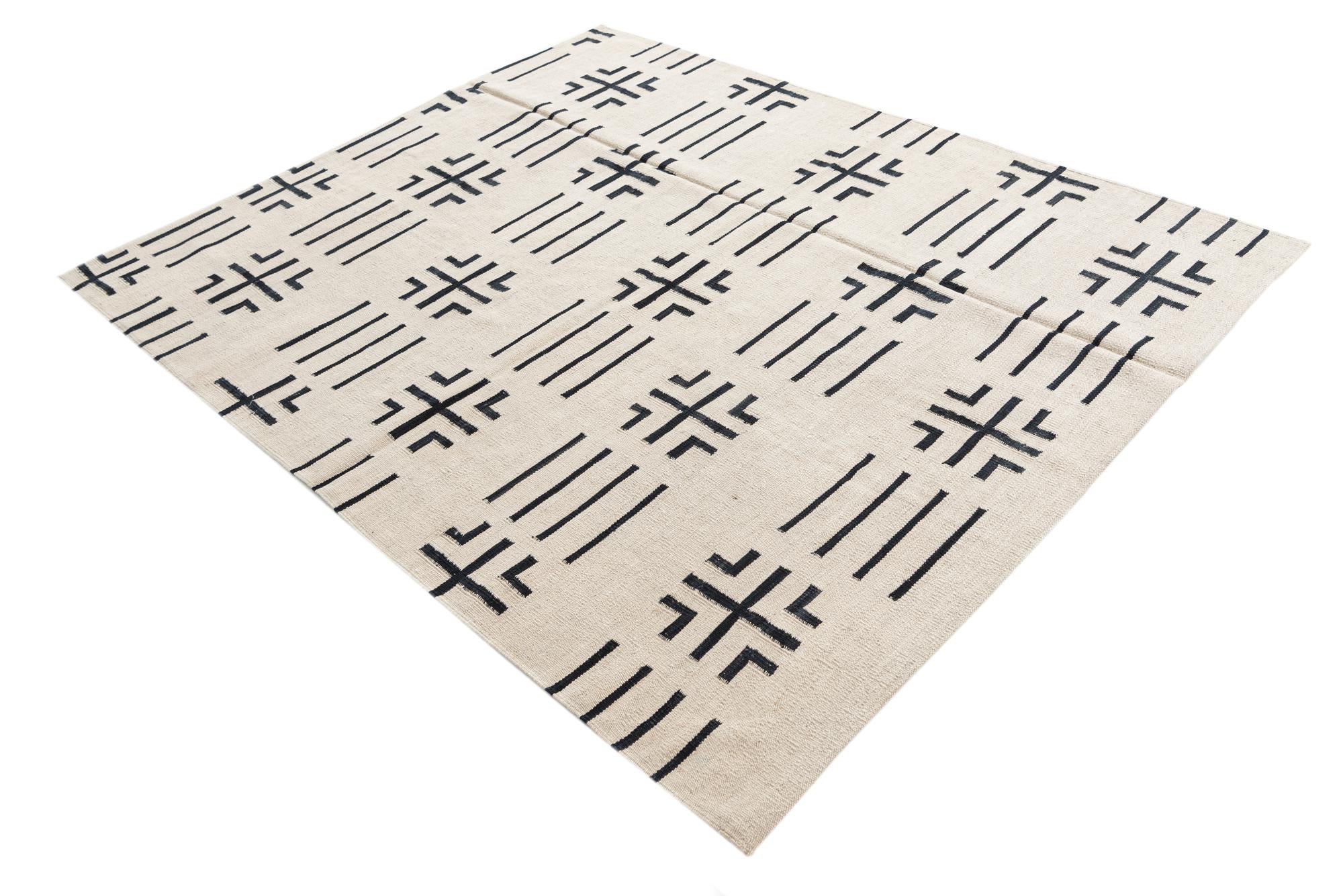 5' 3 x 6' 6 Hand Woven Kilim Modern Wool Square Rug