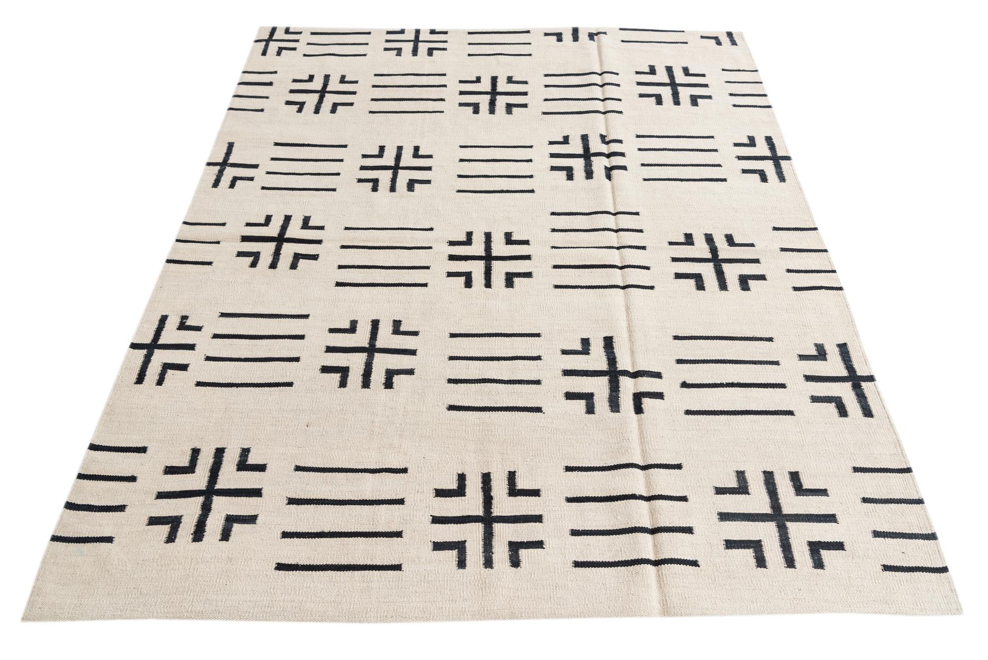 5' 3 x 6' 6 Hand Woven Kilim Modern Wool Square Rug