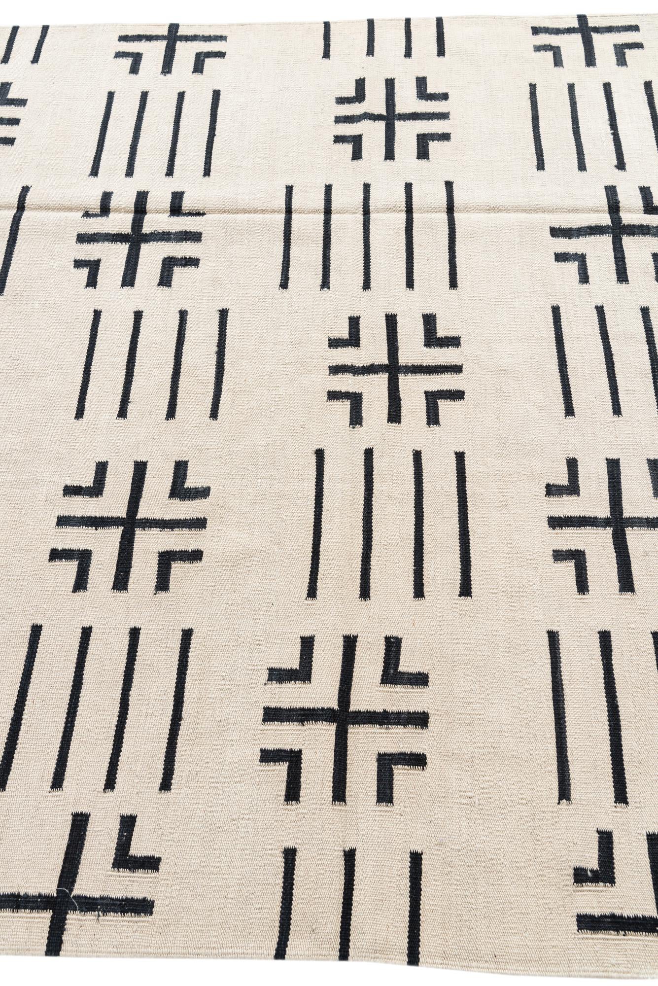 5' 3 x 6' 6 Hand Woven Kilim Modern Wool Square Rug
