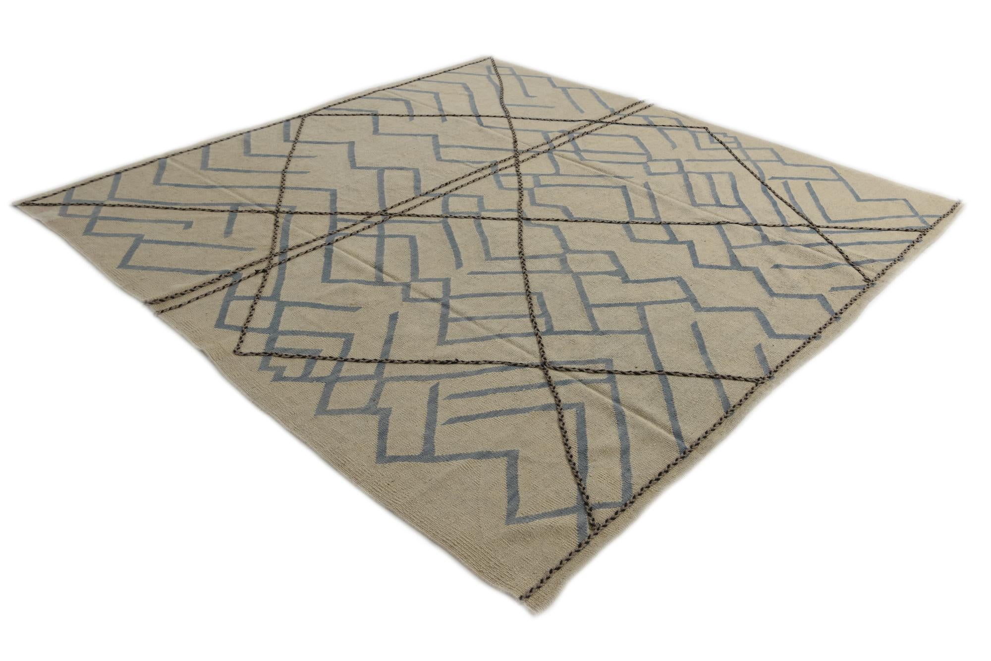 8' 3 x 8' 5 Hand Woven Kilim Modern Wool Square Rug