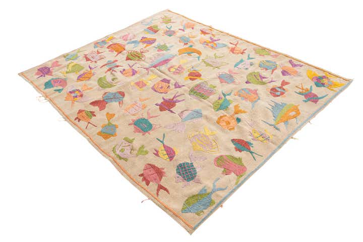 5' x 5' 10 Hand Woven Kilim Suzani Wool Square Rug