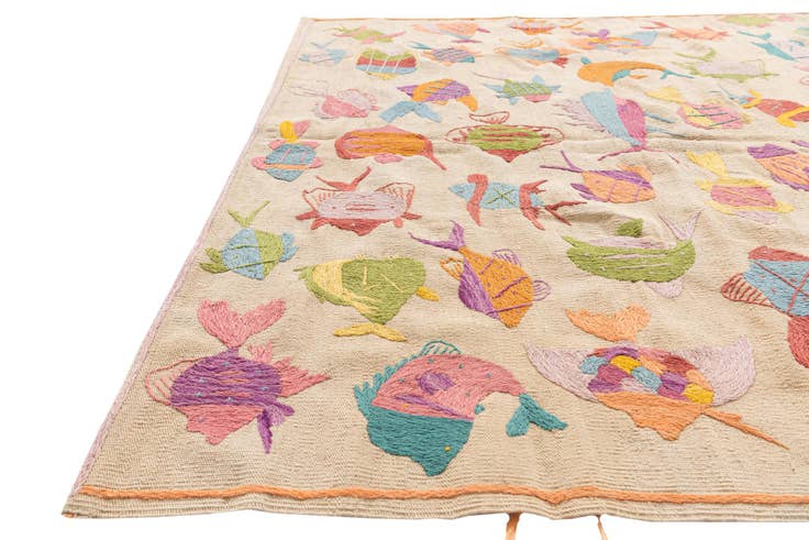 Detail image of 5' x 5' 10 Hand Woven Kilim Suzani Wool Square Rug