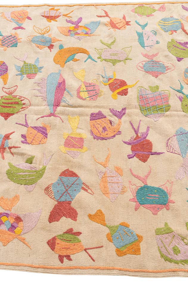 Detail image of 5' x 5' 10 Hand Woven Kilim Suzani Wool Square Rug
