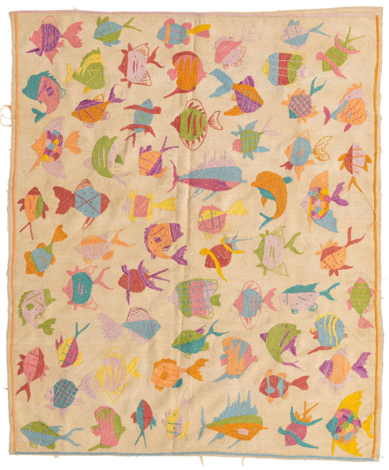 5' x 5' 10 Hand Woven Kilim Suzani Wool Square Rug