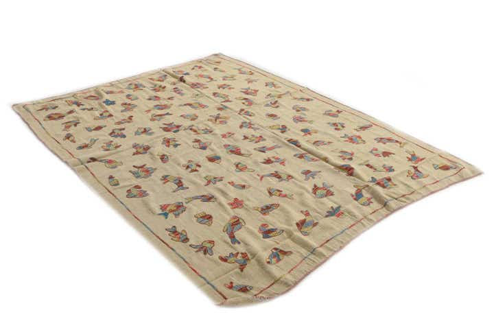 6' x 7' 7 Hand Woven Kilim Suzani Wool Square Rug