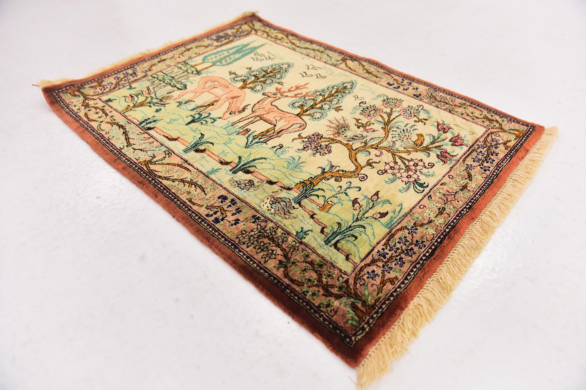 1' 11 x 2' 6 Hand Knotted Qom Persian Square Rug