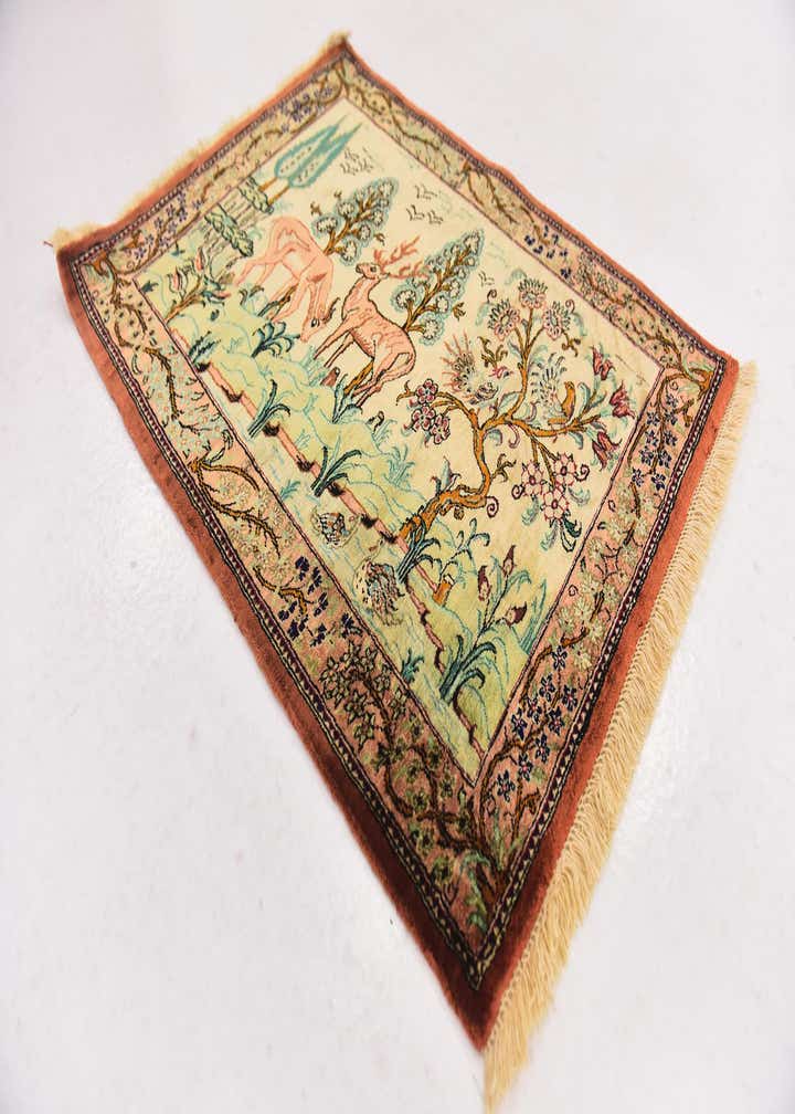 1' 11 x 2' 6 Hand Knotted Qom Persian Square Rug