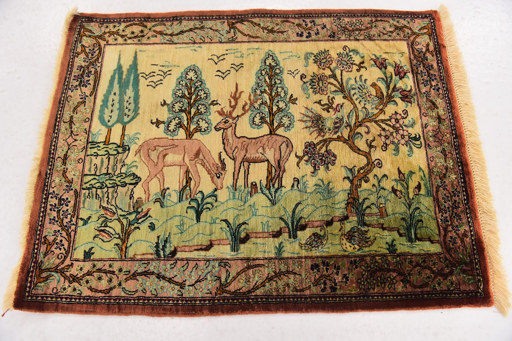 1' 11 x 2' 6 Hand Knotted Qom Persian Square Rug