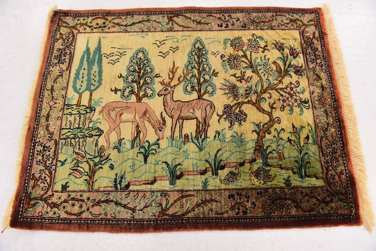 Detail image of 1' 11 x 2' 6 Hand Knotted Qom Persian Square Rug
