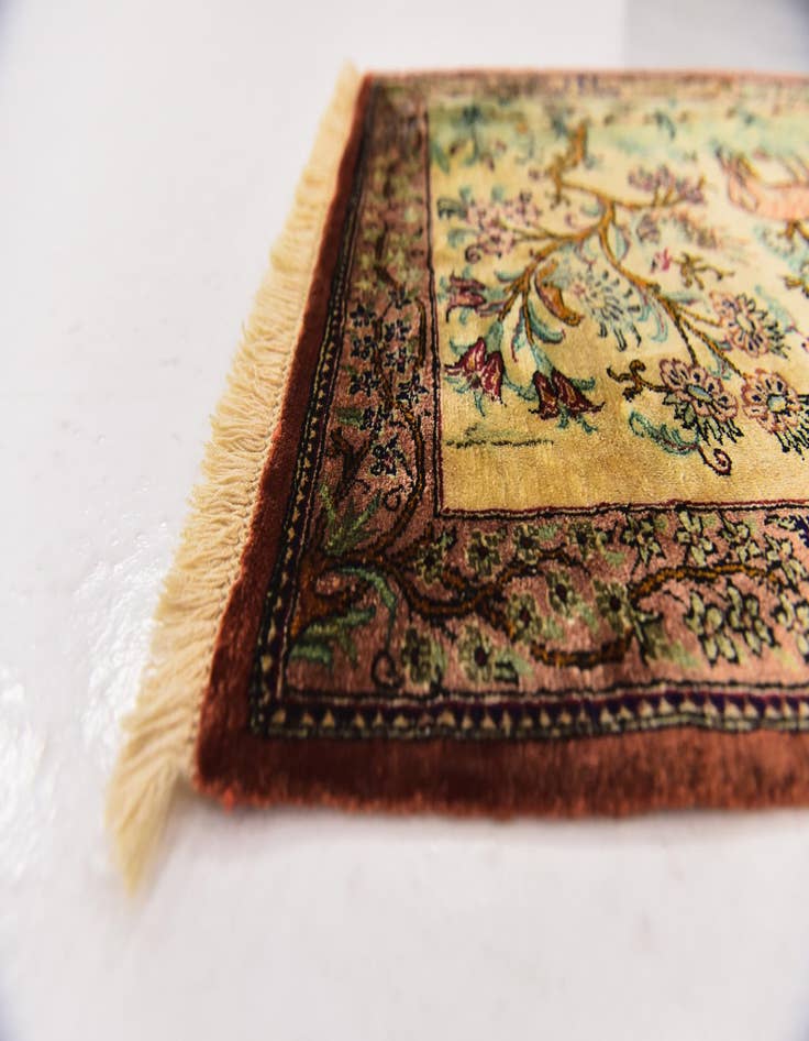 Detail image of 1' 11 x 2' 6 Hand Knotted Qom Persian Square Rug