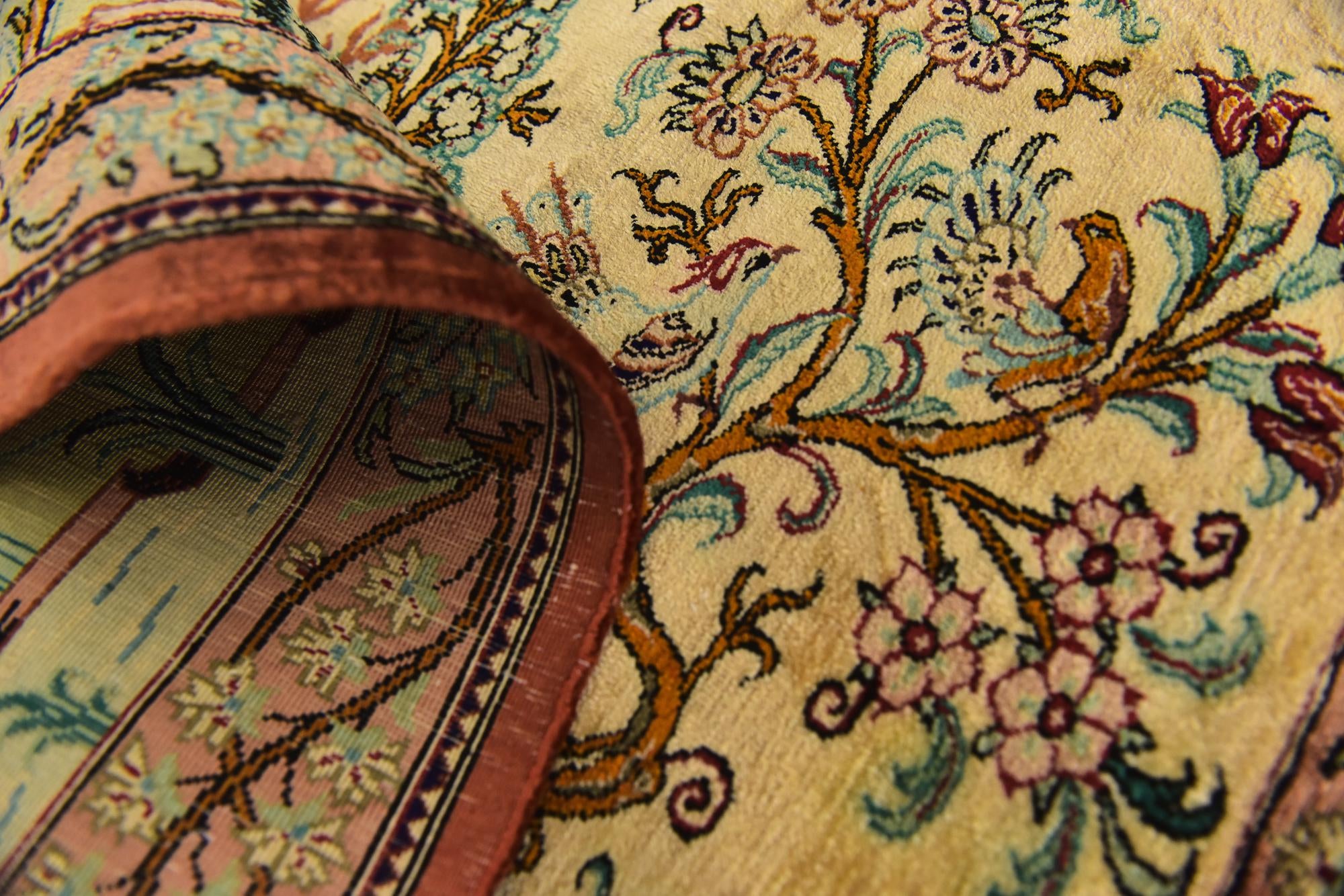 1' 11 x 2' 6 Hand Knotted Qom Persian Square Rug