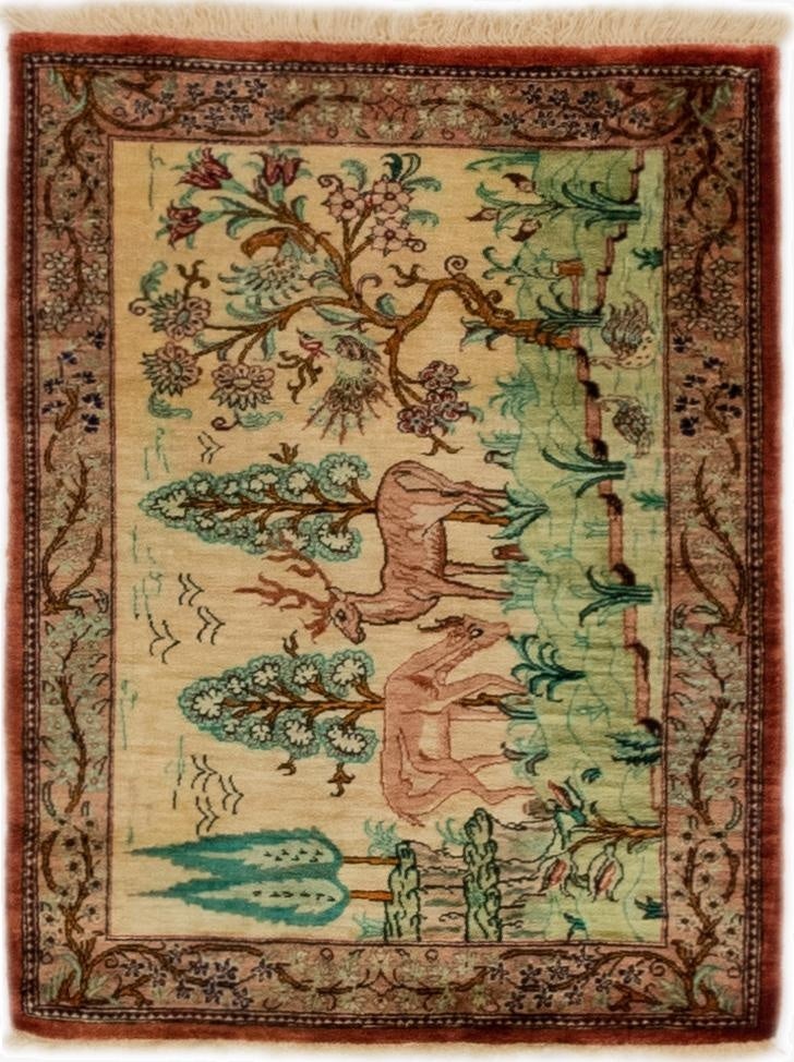 1' 11 x 2' 6  Hand Knotted Qom Persian Square Rug