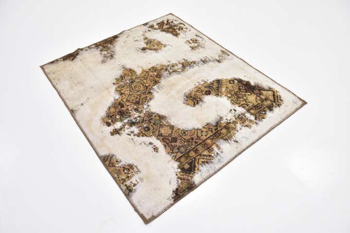 4' x 4' 8 Hand Knotted Ultra Vintage Persian Wool Square Rug