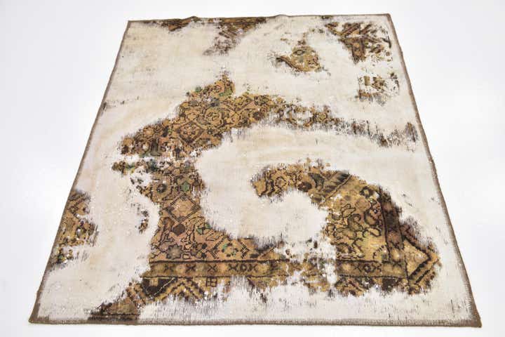 4' x 4' 8 Hand Knotted Ultra Vintage Persian Wool Square Rug